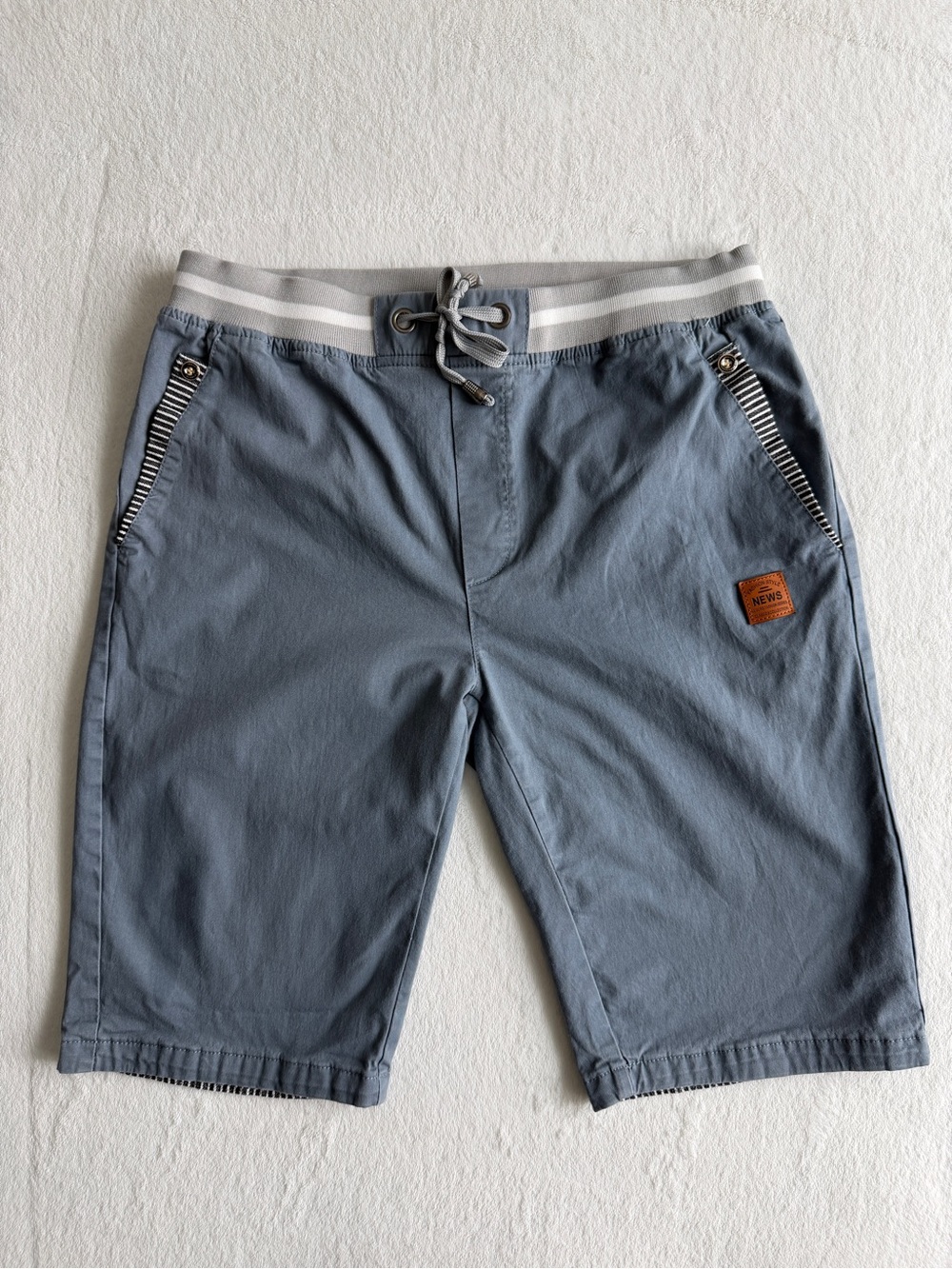 News Striped Trim Cotton Linen Drawstring Shorts Mens Blue Size M loungewear
